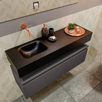 MONDIAZ ANDOR Toiletmeubel 100x30x30cm met 0 kraangaten 1 lades dark grey mat Wastafel Lex links Solid Surface Zwart FK75343527