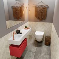 MONDIAZ ANDOR Toiletmeubel 120x30x30cm met 1 kraangaten 1 lades fire mat Wastafel Lex links Solid Surface Wit FK75343877