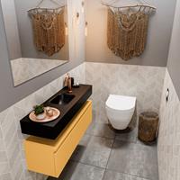 MONDIAZ ANDOR Toiletmeubel 100x30x30cm met 1 kraangaten 1 lades ocher mat Wastafel Lex midden Solid Surface Zwart FK75343611