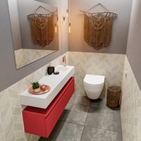 MONDIAZ ANDOR Toiletmeubel 120x30x30cm met 1 kraangaten 1 lades fire mat Wastafel Lex rechts Solid Surface Wit FK75343302