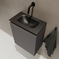 MONDIAZ TURE Toiletmeubel 40x23x50cm met 0 kraangaten 1 deuren dark grey mat Wastafel Eden midden Solid Surface Zwart FK75341419