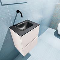MONDIAZ ADA Toiletmeubel 40x30x50cm met 0 kraangaten 2 lades linen mat Wastafel Lex midden Solid Surface Zwart FK75342260