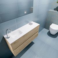 MONDIAZ ADA Toiletmeubel 100x30x50cm met 1 kraangaten 2 lades washed oak mat Wastafel Lex links Solid Surface Wit FK75341989