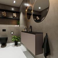 MONDIAZ TURE Toiletmeubel 120x23x50cm met 1 kraangaten 2 deuren smoke mat Wastafel Eden midden Solid Surface Zwart FK75341471