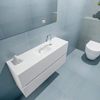 MONDIAZ ADA Toiletmeubel 100x30x50cm met 1 kraangaten 2 lades talc mat Wastafel Lex midden Solid Surface Wit FK75341726