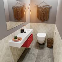 MONDIAZ ANDOR Toiletmeubel 120x30x30cm met 0 kraangaten 1 lades fire mat Wastafel Lex rechts Solid Surface Wit FK75343880