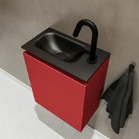 MONDIAZ TURE Toiletmeubel 40x23x50cm met 1 kraangaten 1 deuren fire mat Wastafel Eden links Solid Surface Zwart FK75341536