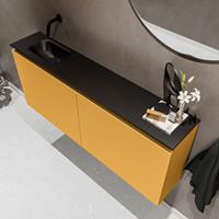 MONDIAZ TURE Toiletmeubel 120x23x50cm met 0 kraangaten 2 deuren ocher mat Wastafel Eden links Solid Surface Zwart FK75341532