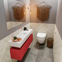 MONDIAZ ANDOR Toiletmeubel 120x30x30cm met 0 kraangaten 1 lades fire mat Wastafel Lex midden Solid Surface Wit FK75343299