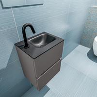 MONDIAZ ADA Toiletmeubel 40x30x50cm met 1 kraangaten 2 lades dark grey mat Wastafel Lex rechts Solid Surface Zwart FK75342118
