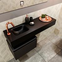 MONDIAZ ANDOR Toiletmeubel 100x30x30cm met 1 kraangaten 1 lades urban mat Wastafel Lex links Solid Surface Zwart FK75343957