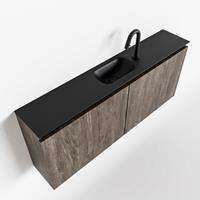 MONDIAZ TURE Toiletmeubel 120x23x50cm met 1 kraangaten 2 deuren dark brown mat Wastafel Eden midden Solid Surface Zwart FK75341674