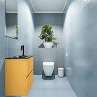 MONDIAZ ADA Toiletmeubel 40x30x50cm met 1 kraangaten 2 lades ocher mat Wastafel Lex links Solid Surface Zwart FK75342203