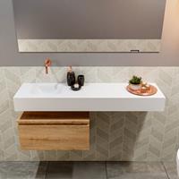 MONDIAZ ANDOR Toiletmeubel 120x30x30cm met 0 kraangaten 1 lades washed oak mat Wastafel Lex links Solid Surface Wit FK75343914