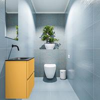 MONDIAZ ADA Toiletmeubel 40x30x50cm met 0 kraangaten 2 lades ocher mat Wastafel Lex midden Solid Surface Zwart FK75342202