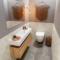 MONDIAZ ANDOR Toiletmeubel 120x30x30cm met 1 kraangaten 1 lades washed oak mat Wastafel Lex midden Solid Surface Wit FK75343385