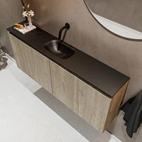 MONDIAZ TURE Toiletmeubel 120x23x50cm met 0 kraangaten 2 deuren light brown grey mat Wastafel Eden midden Solid Surface Zwart FK75341704