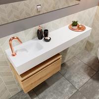 MONDIAZ ANDOR Toiletmeubel 120x30x30cm met 1 kraangaten 1 lades washed oak mat Wastafel Lex links Solid Surface Wit FK75343913