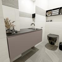 MONDIAZ OLAN Toiletmeubel 120x30x40cm met 0 kraangaten 1 lades smoke mat Wastafel Lex rechts Solid Surface Zwart FK75342868