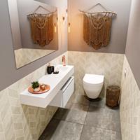 MONDIAZ ANDOR Toiletmeubel 120x30x30cm met 1 kraangaten 1 lades talc mat Wastafel Lex rechts Solid Surface Wit FK75343807