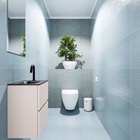 MONDIAZ ADA Toiletmeubel 40x30x50cm met 1 kraangaten 2 lades linen mat Wastafel Lex links Solid Surface Zwart FK75342261