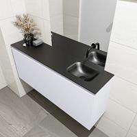 MONDIAZ OLAN Toiletmeubel 120x30x40cm met 0 kraangaten 1 lades cale mat Wastafel Lex rechts Solid Surface Zwart FK75343013