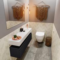 MONDIAZ ANDOR Toiletmeubel 120x30x30cm met 1 kraangaten 1 lades urban mat Wastafel Lex rechts Solid Surface Wit FK75343157