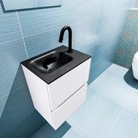 MONDIAZ ADA Toiletmeubel 40x30x50cm met 1 kraangaten 2 lades cale mat Wastafel Lex links Solid Surface Zwart FK75342290