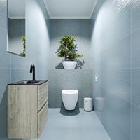 MONDIAZ ADA Toiletmeubel 40x30x50cm met 1 kraangaten 2 lades light brown grey mat Wastafel Lex links Solid Surface Zwart FK75342377