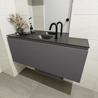 MONDIAZ OLAN Toiletmeubel 120x30x40cm met 1 kraangaten 1 lades dark grey mat Wastafel Lex midden Solid Surface Zwart FK75342834