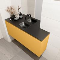 MONDIAZ OLAN Toiletmeubel 120x30x40cm met 0 kraangaten 1 lades ocher mat Wastafel Lex midden Solid Surface Zwart FK75342922