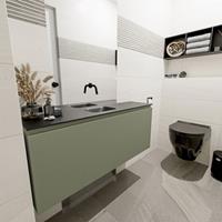 MONDIAZ OLAN Toiletmeubel 120x30x40cm met 0 kraangaten 1 lades army mat Wastafel Lex midden Solid Surface Zwart FK75342893