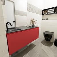 MONDIAZ OLAN Toiletmeubel 120x30x40cm met 1 kraangaten 1 lades fire mat Wastafel Lex links Solid Surface Zwart FK75342952