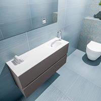 MONDIAZ ADA Toiletmeubel 100x30x50cm met 1 kraangaten 2 lades dark grey mat Wastafel Lex rechts Solid Surface Wit FK75341788
