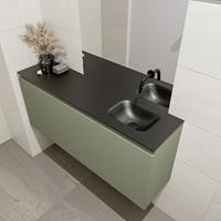 MONDIAZ OLAN Toiletmeubel 120x30x40cm met 0 kraangaten 1 lades army mat Wastafel Lex rechts Solid Surface Zwart FK75342897