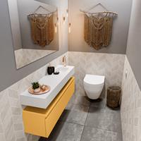 MONDIAZ ANDOR Toiletmeubel 120x30x30cm met 1 kraangaten 1 lades ocher mat Wastafel Lex rechts Solid Surface Wit FK75343273