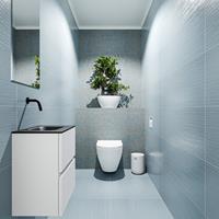 MONDIAZ ADA Toiletmeubel 40x30x50cm met 0 kraangaten 2 lades talc mat Wastafel Lex midden Solid Surface Zwart FK75342057