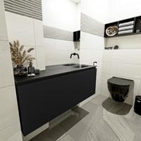 MONDIAZ OLAN Toiletmeubel 120x30x40cm met 0 kraangaten 1 lades urban mat Wastafel Lex rechts Solid Surface Zwart FK75342810