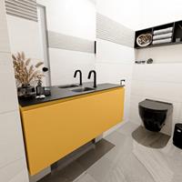 MONDIAZ OLAN Toiletmeubel 120x30x40cm met 1 kraangaten 1 lades ocher mat Wastafel Lex midden Solid Surface Zwart FK75342921