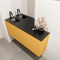 MONDIAZ OLAN Toiletmeubel 120x30x40cm met 1 kraangaten 1 lades ocher mat Wastafel Lex links Solid Surface Zwart FK75342923