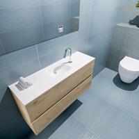 MONDIAZ ADA Toiletmeubel 100x30x50cm met 1 kraangaten 2 lades washed oak mat Wastafel Lex midden Solid Surface Wit FK75341987