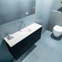 MONDIAZ ADA Toiletmeubel 100x30x50cm met 0 kraangaten 2 lades urban mat Wastafel Lex midden Solid Surface Wit FK75341756