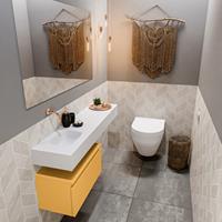 MONDIAZ ANDOR Toiletmeubel 120x30x30cm met 0 kraangaten 1 lades ocher mat Wastafel Lex links Solid Surface Wit FK75343866