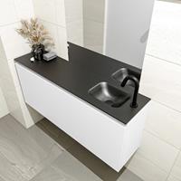 MONDIAZ OLAN Toiletmeubel 120x30x40cm met 1 kraangaten 1 lades talc mat Wastafel Lex rechts Solid Surface Zwart FK75342780