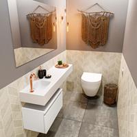 MONDIAZ ANDOR Toiletmeubel 120x30x30cm met 1 kraangaten 1 lades talc mat Wastafel Lex links Solid Surface Wit FK75343805