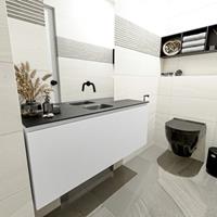 MONDIAZ OLAN Toiletmeubel 120x30x40cm met 0 kraangaten 1 lades talc mat Wastafel Lex midden Solid Surface Zwart FK75342777