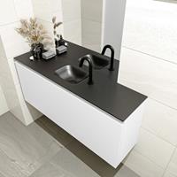 MONDIAZ OLAN Toiletmeubel 120x30x40cm met 1 kraangaten 1 lades talc mat Wastafel Lex midden Solid Surface Zwart FK75342776