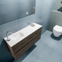 MONDIAZ ADA Toiletmeubel 100x30x50cm met 1 kraangaten 2 lades dark brown mat Wastafel Lex links Solid Surface Wit FK75342018