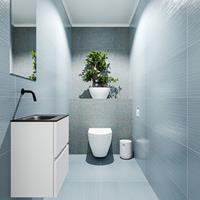 MONDIAZ ADA Toiletmeubel 40x30x50cm met 0 kraangaten 2 lades talc mat Wastafel Lex links Solid Surface Zwart FK75342059