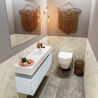 MONDIAZ ANDOR Toiletmeubel 120x30x30cm met 1 kraangaten 1 lades cale mat Wastafel Lex midden Solid Surface Wit FK75343356